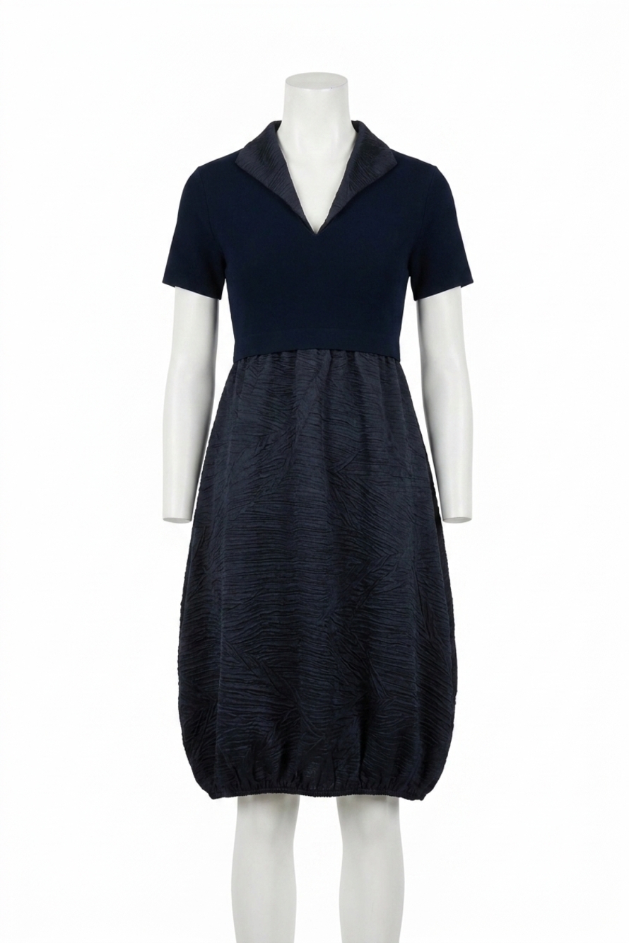 NEW JOSEPH RIBKOFF collared pleated cocoon dress in midnight blue